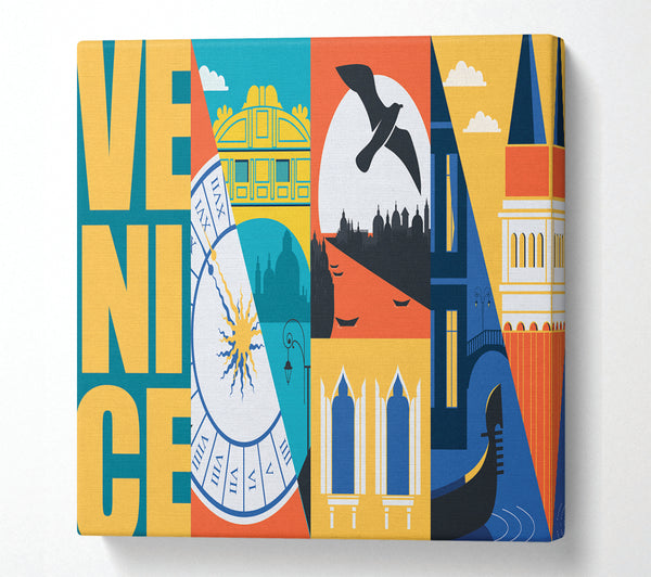 A Square Canvas Print Showing Venice Graphic Square Wall Art