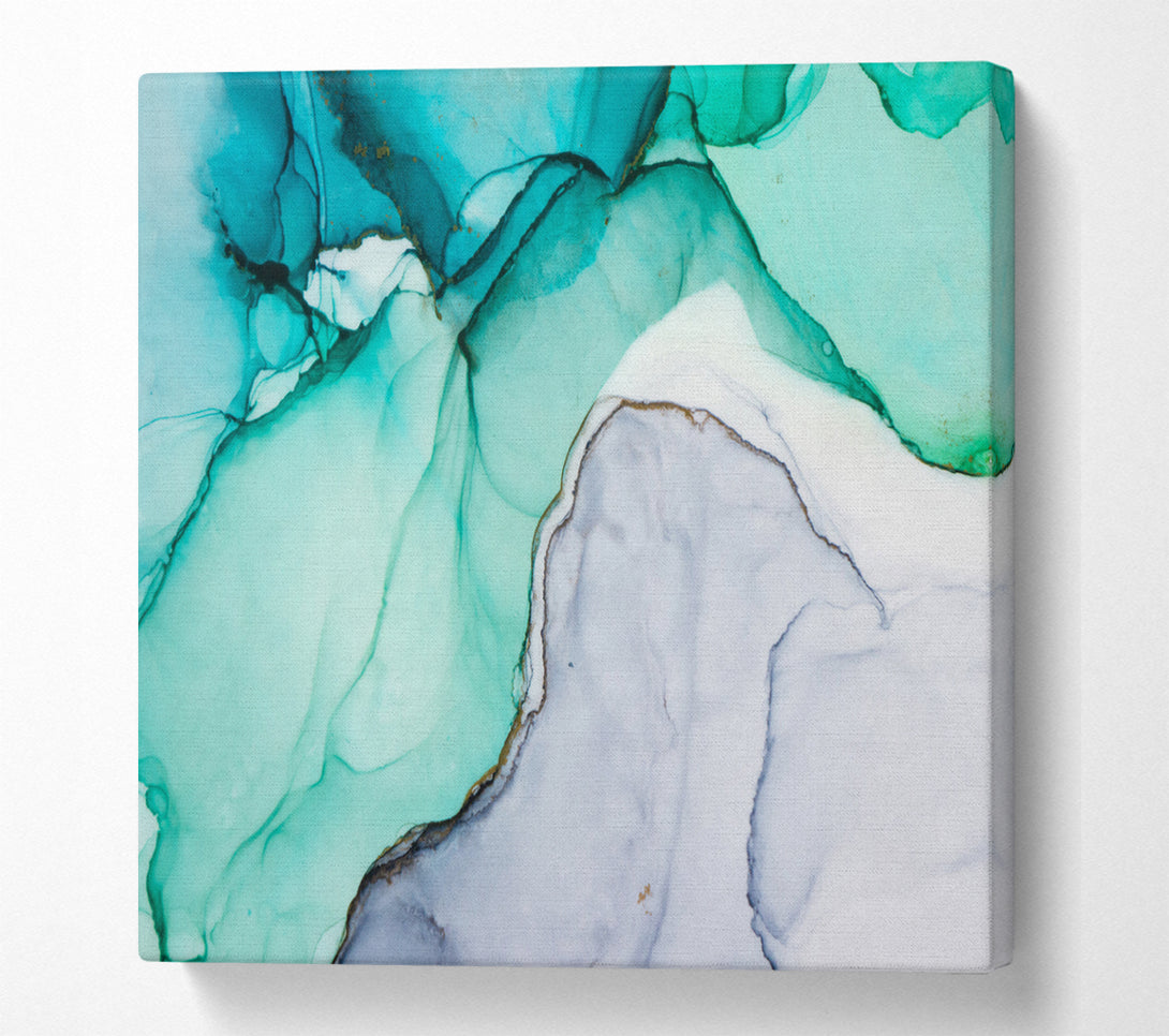 A Square Canvas Print Showing Flow Of Green To Blue Liquid Square Wall Art