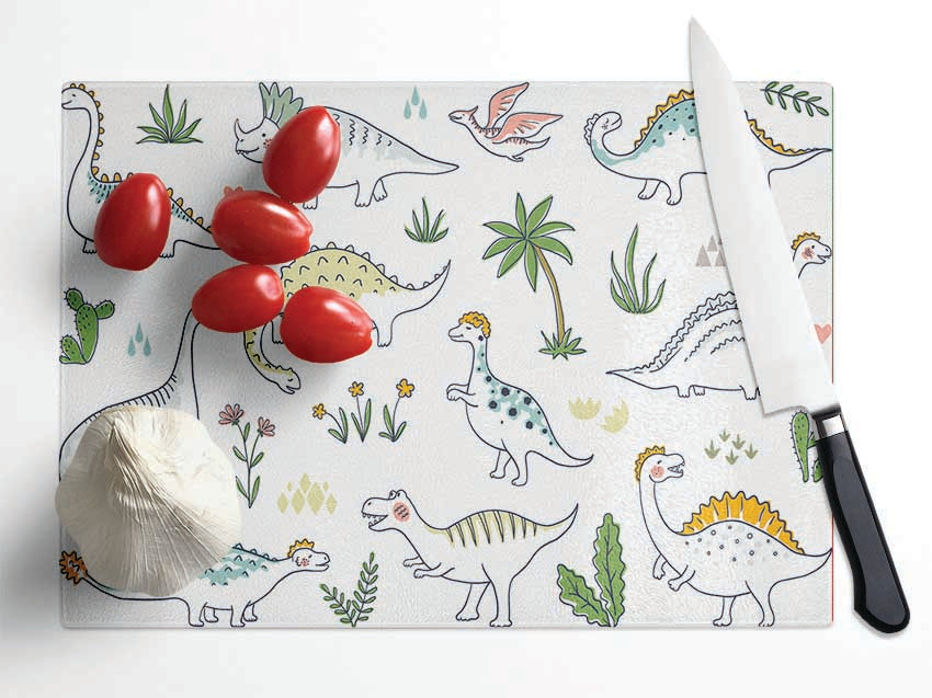 The Dino Pattern Glass Chopping Board