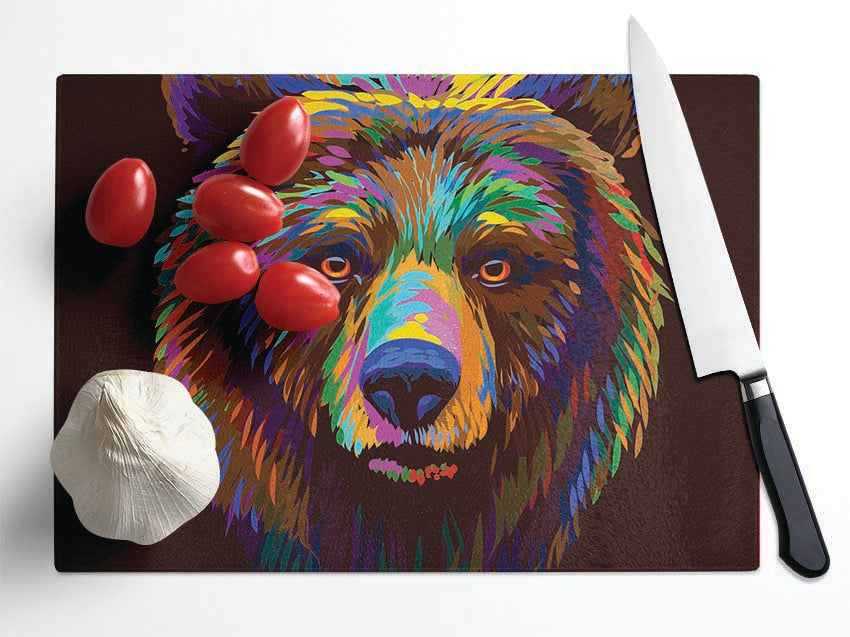 Vibrant Bear Face Glass Chopping Board