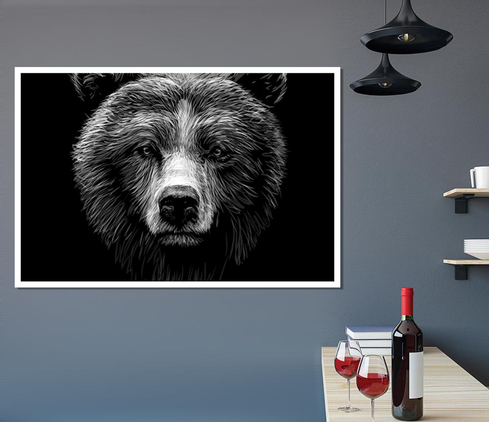 Black And White Bear Face Print Poster Wall Art