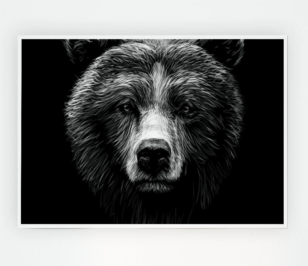 Black And White Bear Face Print Poster Wall Art