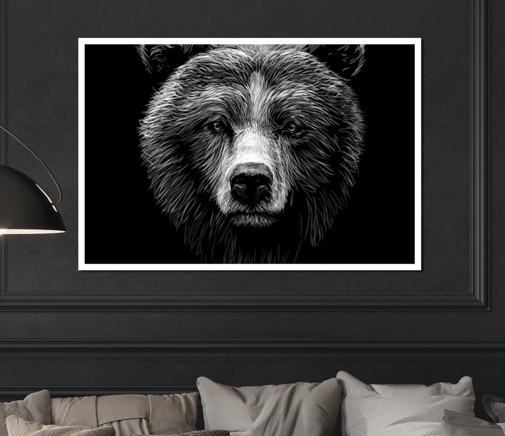 Black And White Bear Face Print Poster Wall Art