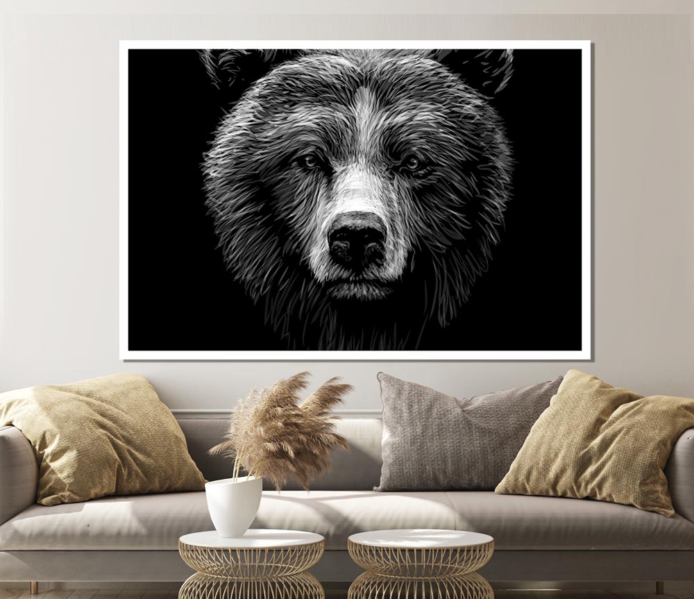 Black And White Bear Face Print Poster Wall Art