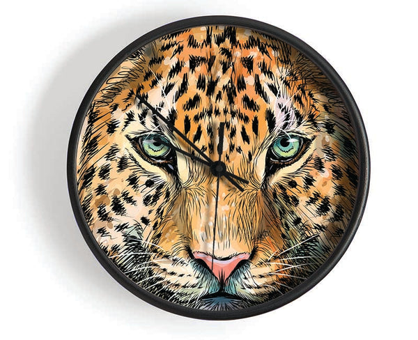 Leopard Face Watercolour Clock - Wallart-Direct UK