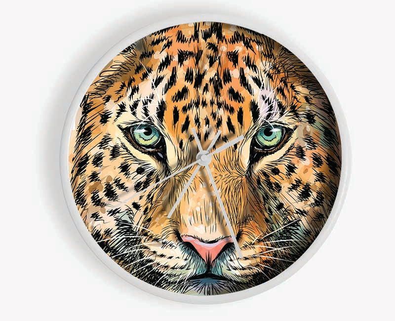 Leopard Face Watercolour Clock - Wallart-Direct UK