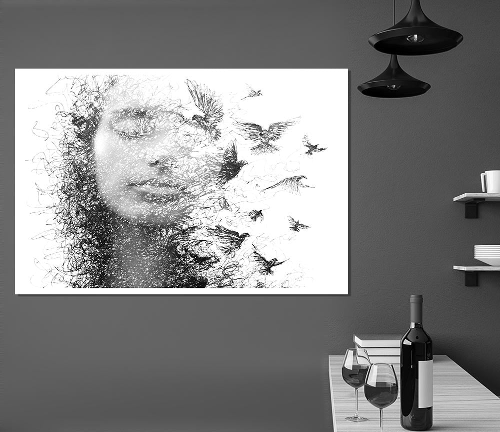 Bird Out Of A Face Print Poster Wall Art