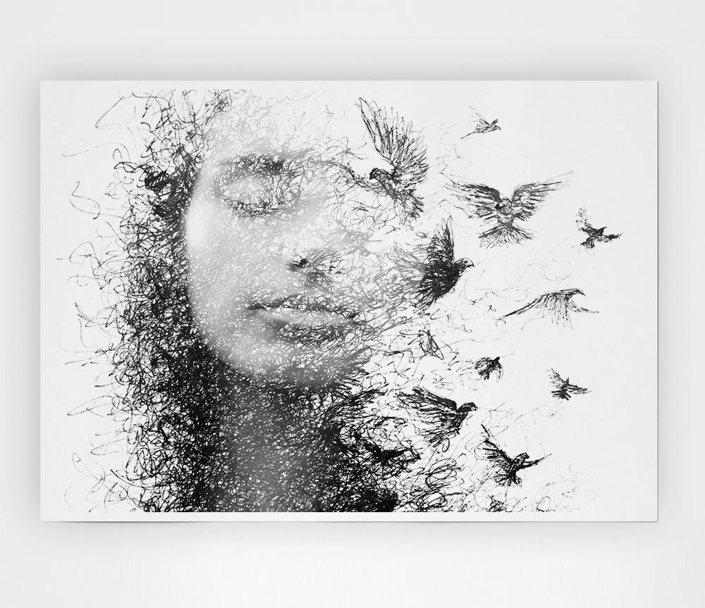 Bird Out Of A Face Print Poster Wall Art