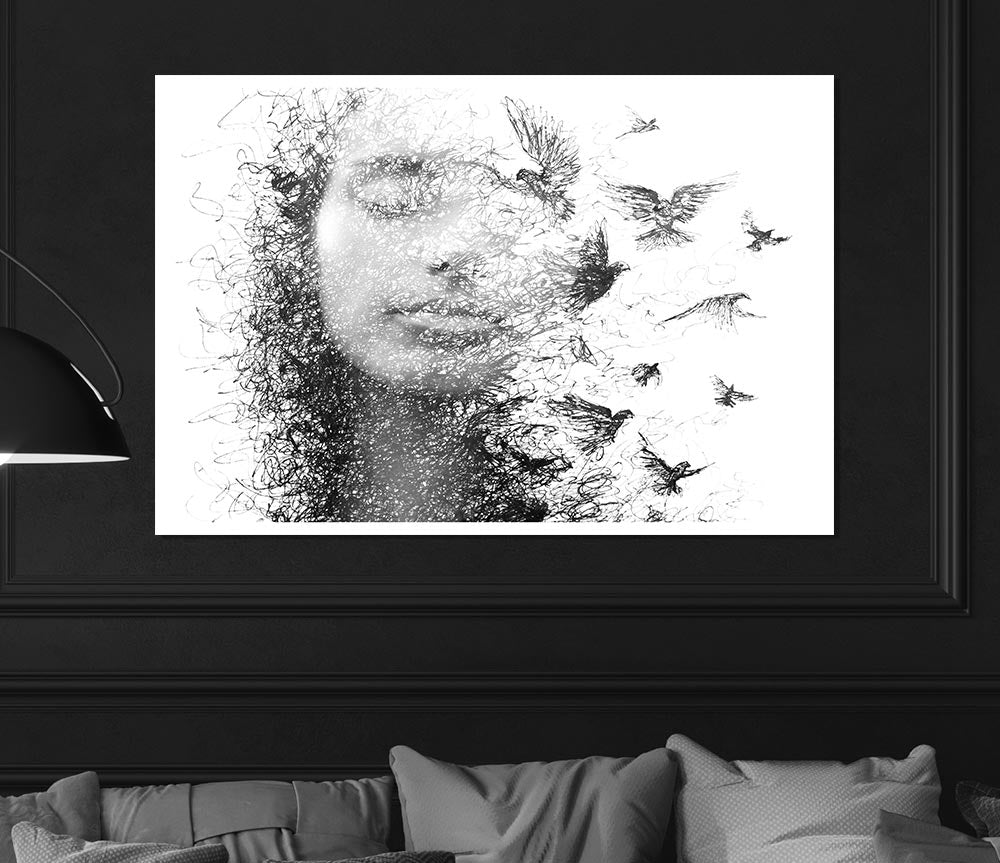 Bird Out Of A Face Print Poster Wall Art