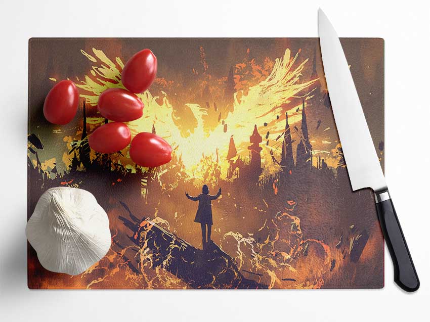 The Phoenix Rises Glass Chopping Board