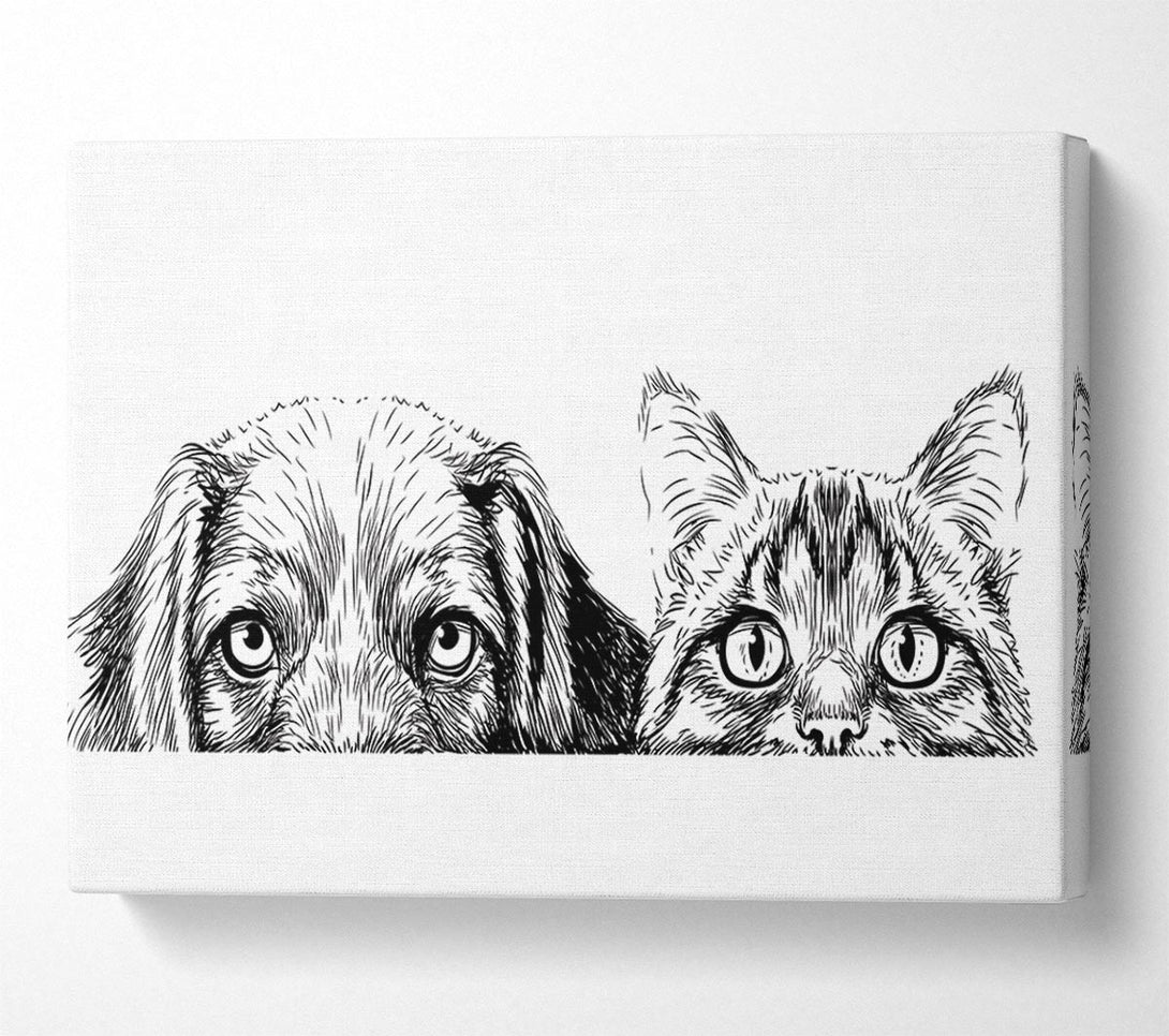 Picture of Cat And Dog Peep Canvas Print Wall Art