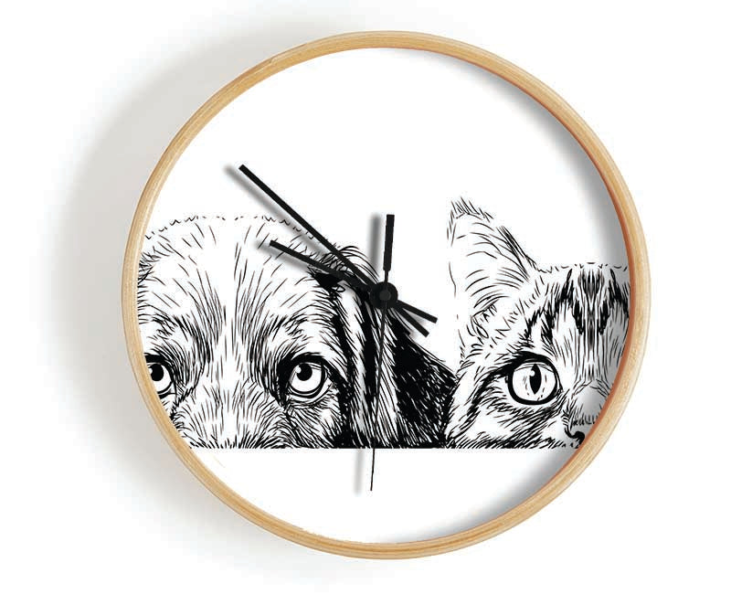 Cat And Dog Peep Clock - Wallart-Direct UK