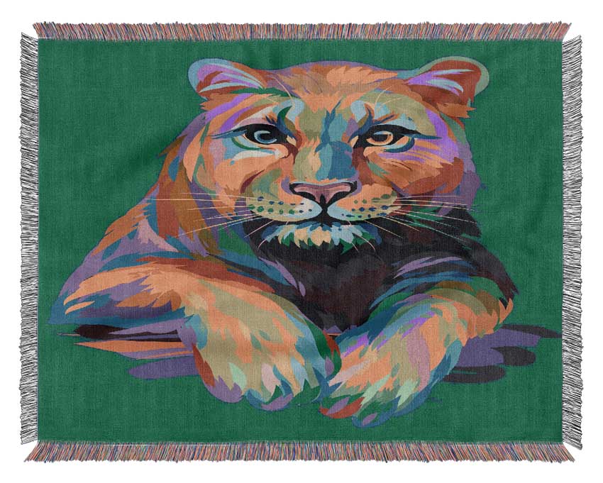 Colourful Mountain Lion Woven Blanket