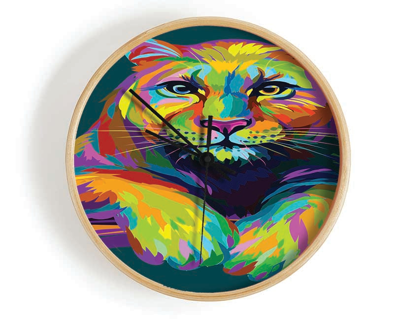 Colourful Mountain Lion Clock - Wallart-Direct UK