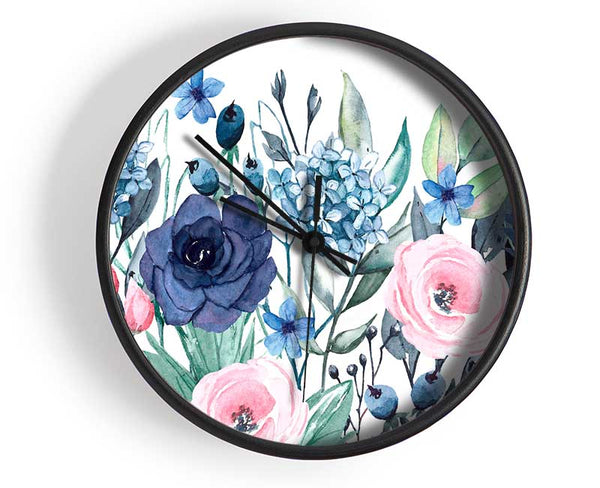 Pastel British Flowers Clock - Wallart-Direct UK