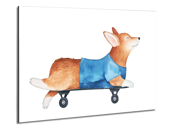 Corgi auf einem Skateboard