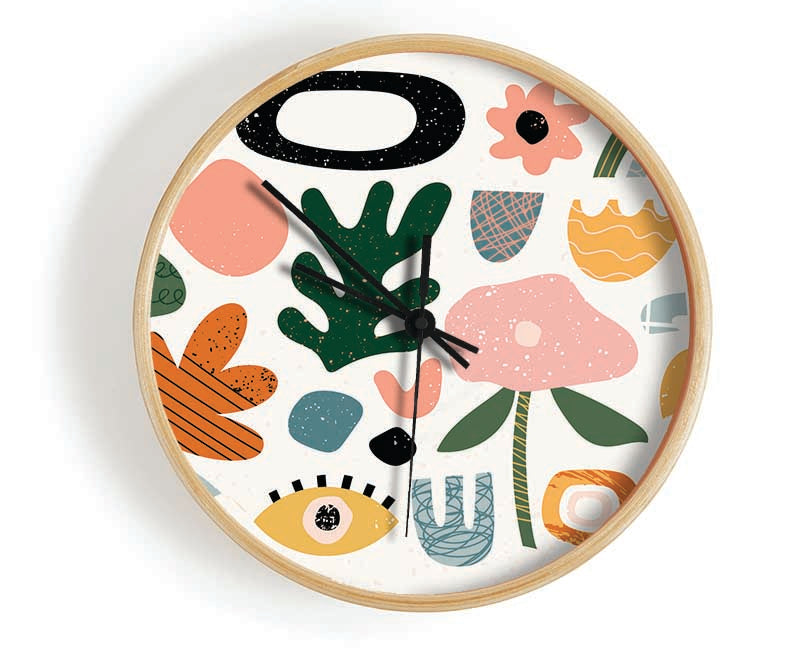 Modern Shapes And Flowers Clock - Wallart-Direct UK