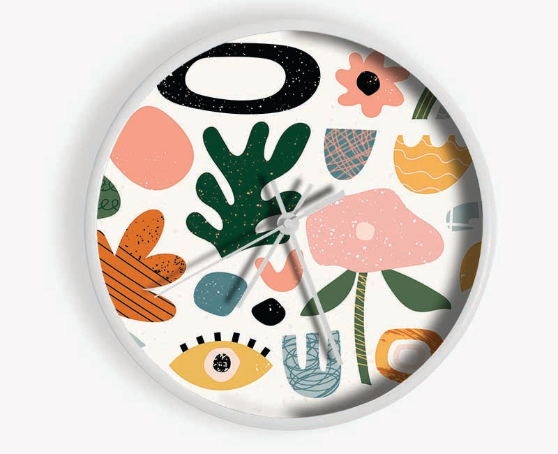 Modern Shapes And Flowers Clock - Wallart-Direct UK