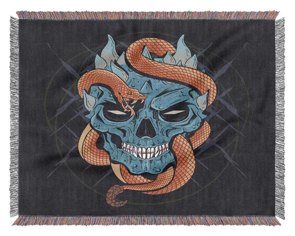 Snake Wrapped Around A Skull Woven Blanket