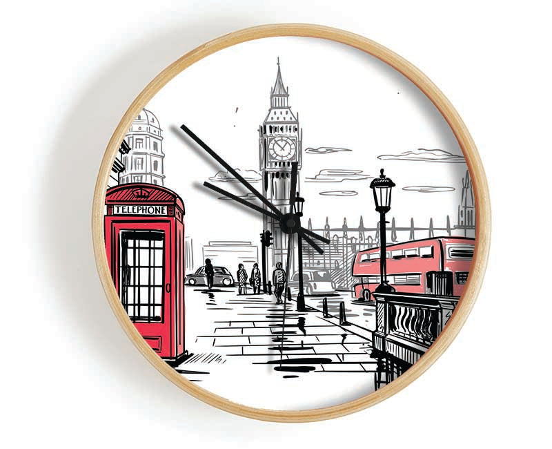 Sketchy London Town Clock - Wallart-Direct UK