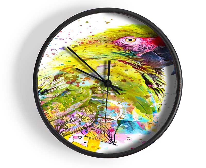 The Green Parrot Splatter Clock - Wallart-Direct UK