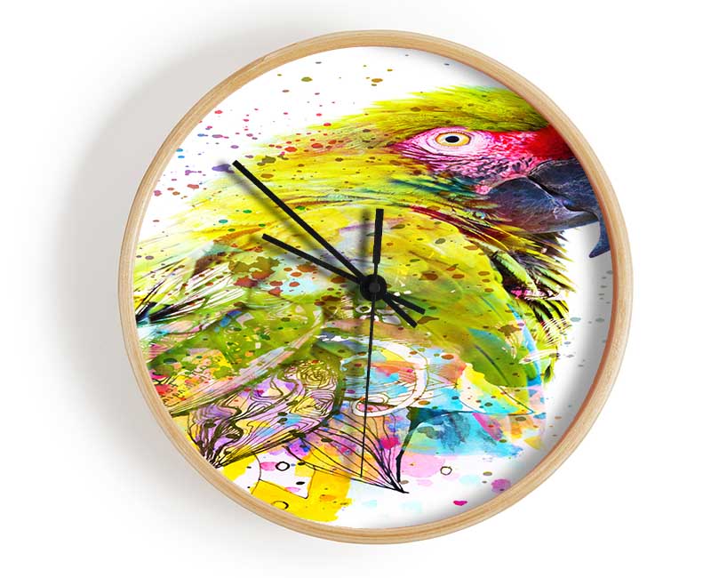 The Green Parrot Splatter Clock - Wallart-Direct UK