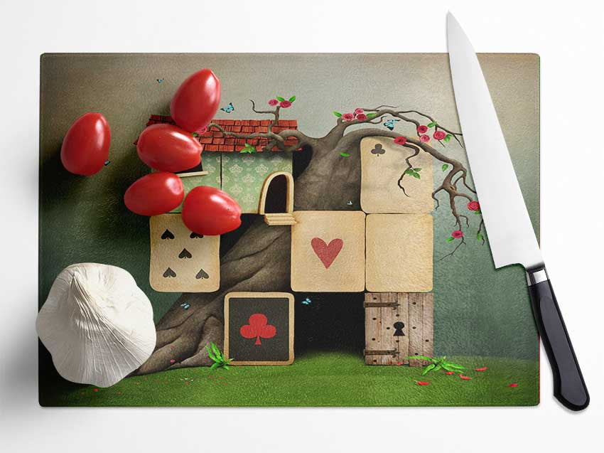 Roll The Dice House Alice In Wonderland Glass Chopping Board