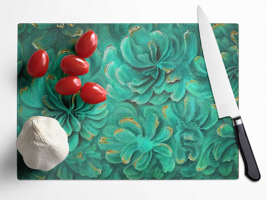 Green Leaves Above Glass Chopping Board