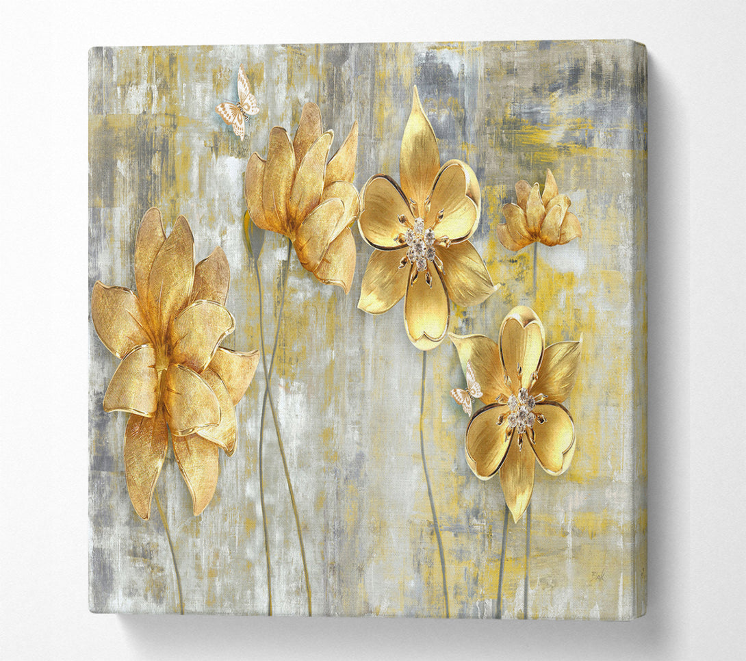 A Square Canvas Print Showing Yellow Flowers Beauty Square Wall Art