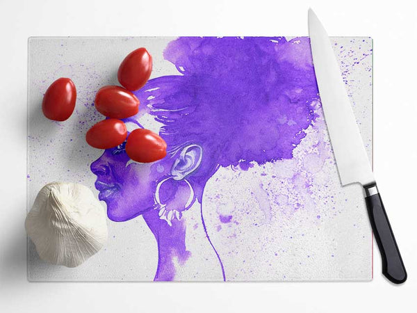 Purple Ink Drawing Face Glass Chopping Board