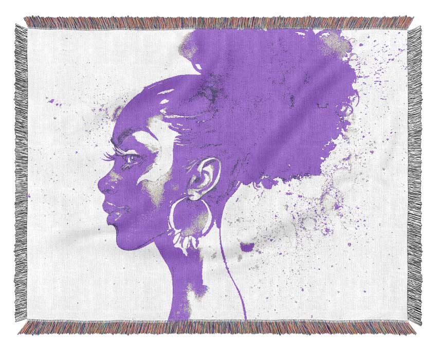 Purple Ink Drawing Face Woven Blanket