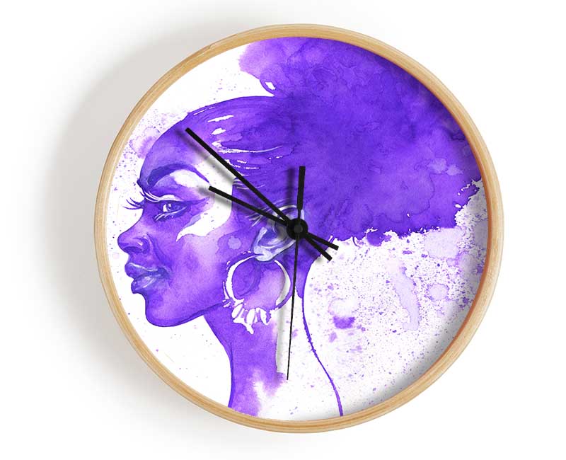 Purple Ink Drawing Face Clock - Wallart-Direct UK