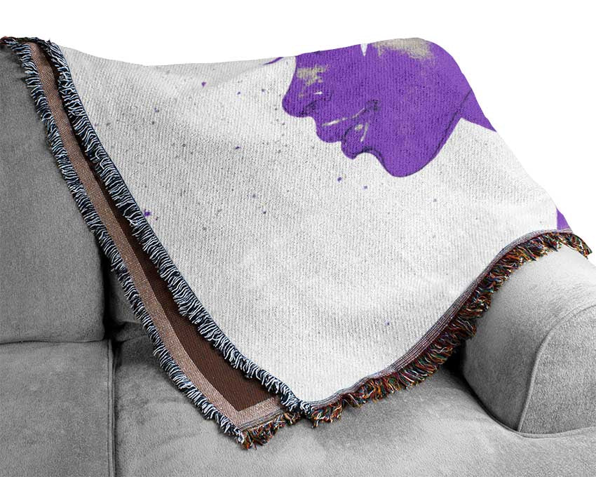 Purple Ink Drawing Face Woven Blanket