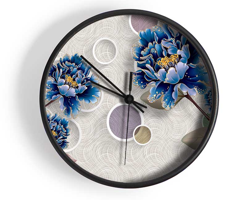 Blue Stunning Flower Circles Clock - Wallart-Direct UK