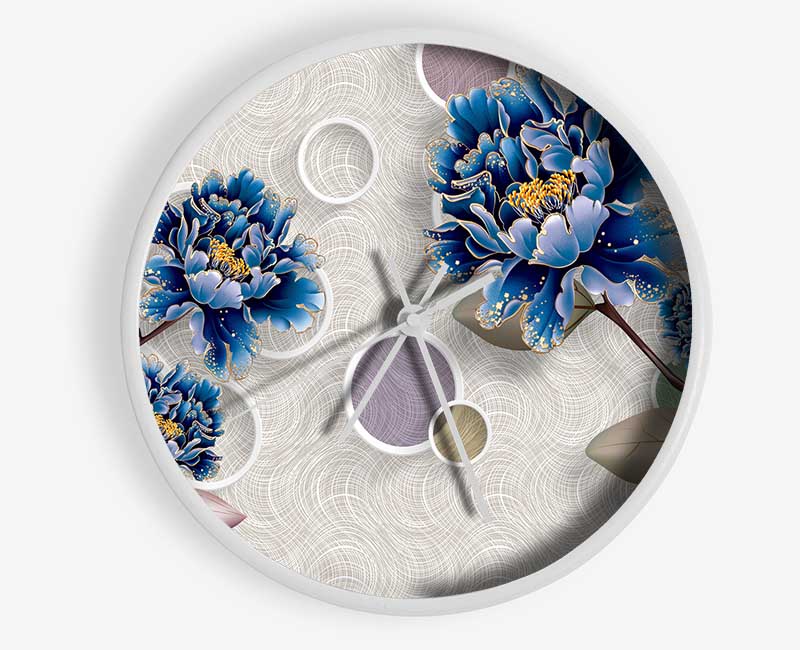 Blue Stunning Flower Circles Clock - Wallart-Direct UK