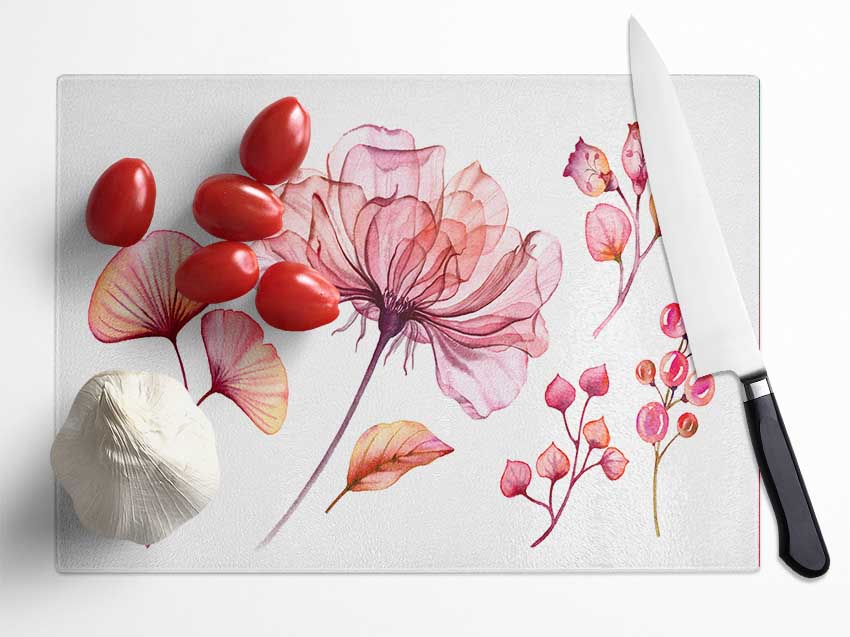 Pink Flower Madness Glass Chopping Board