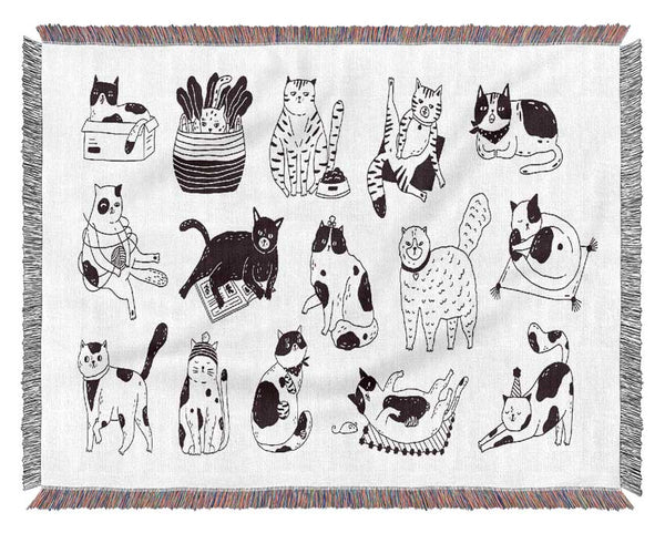 Collection Of Funny Cats Woven Blanket