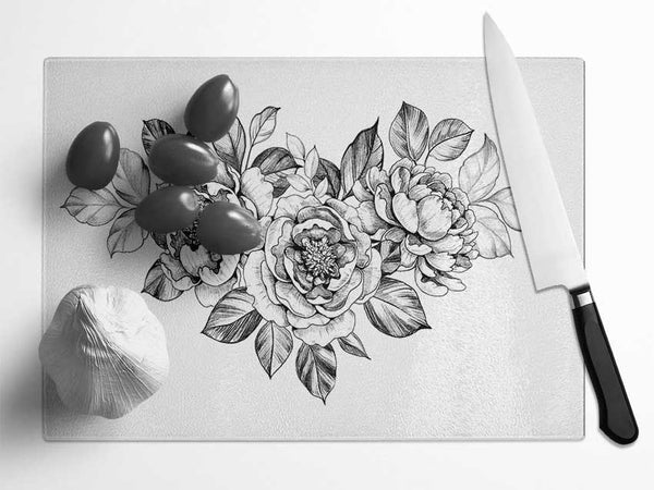 Three Roses Illustration Glass Chopping Board