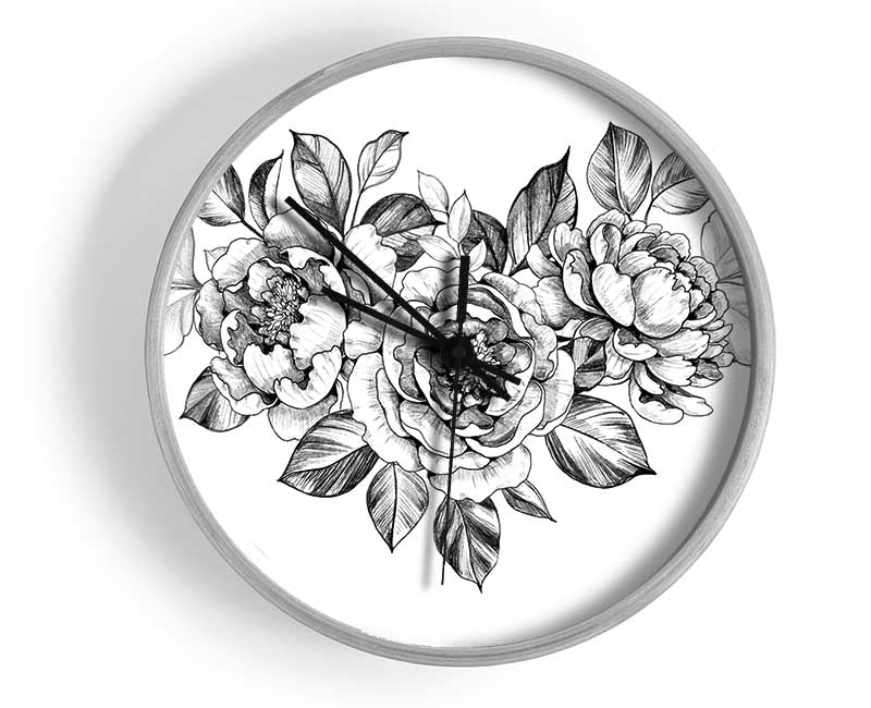 Three Roses Illustration Clock - Wallart-Direct UK