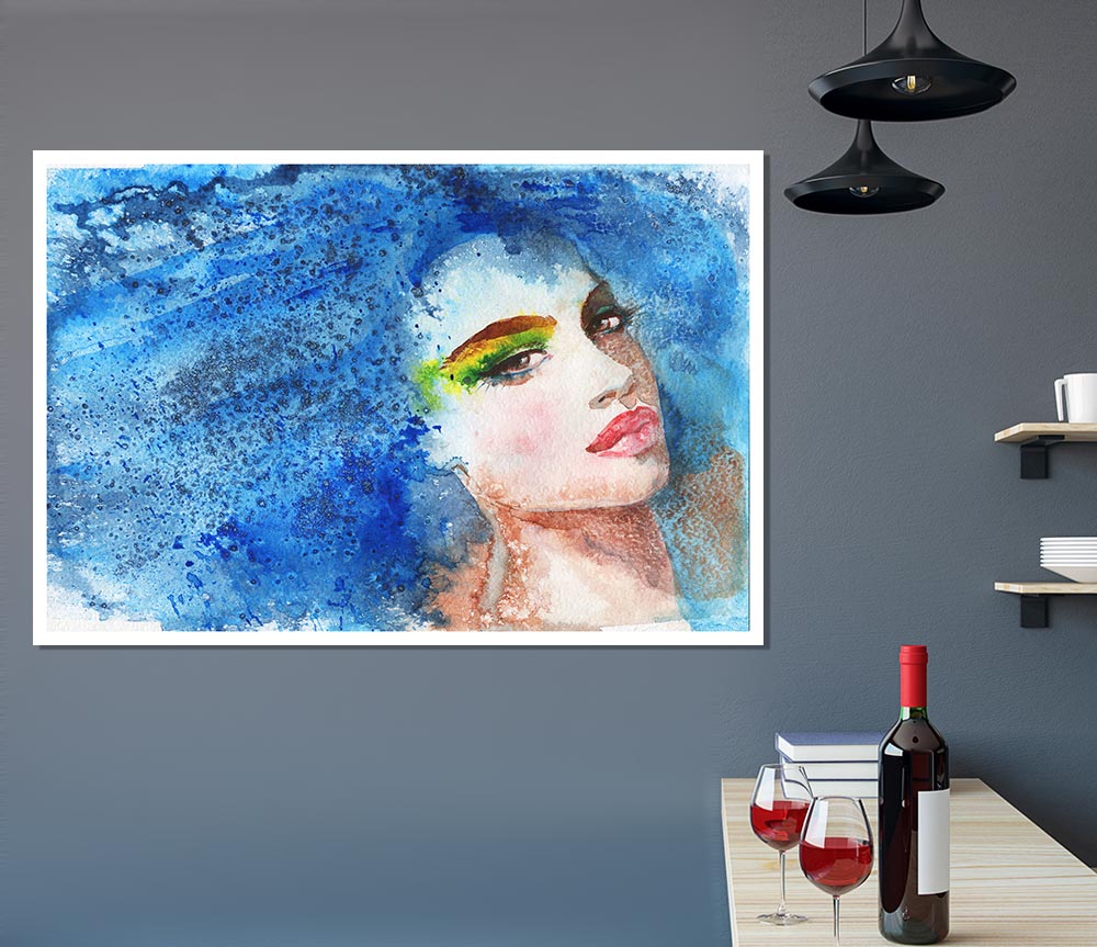 Blue Haired Woman Print Poster Wall Art