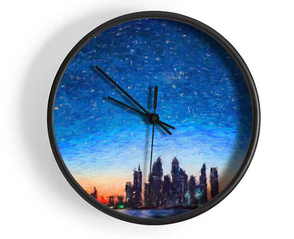 The City Skyline At Dawn Clock - Wallart-Direct UK