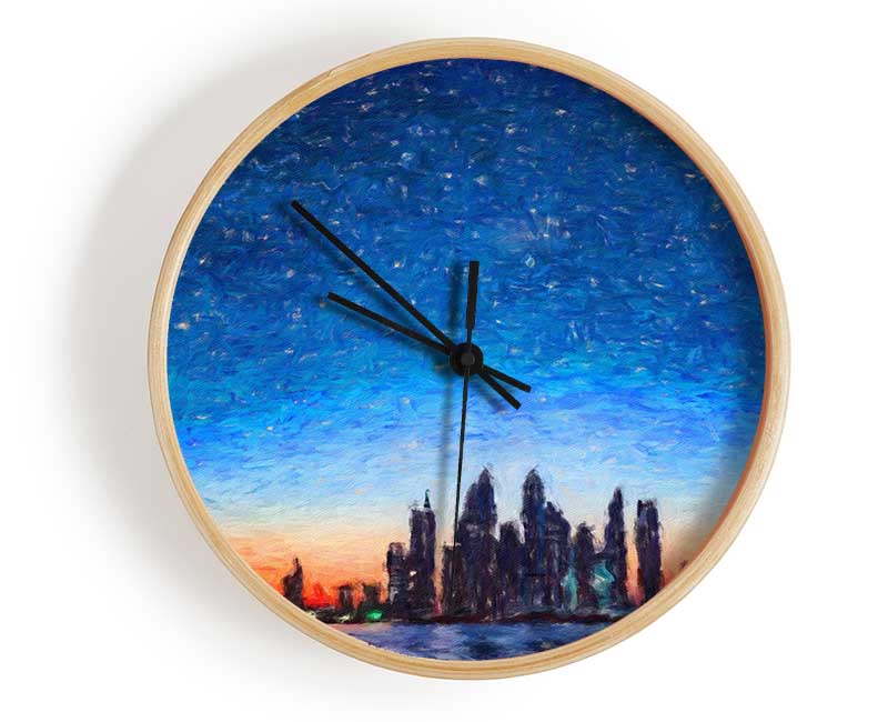 The City Skyline At Dawn Clock - Wallart-Direct UK