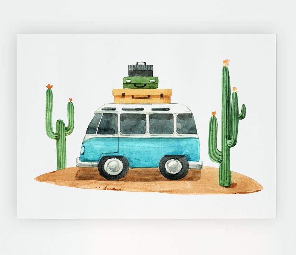 Vw Camper Cactus Print Poster Wall Art