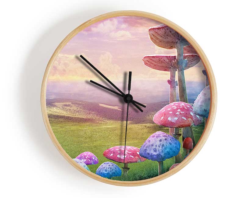 Tall Mushrooms In The Valley Clock - Wallart-Direct UK