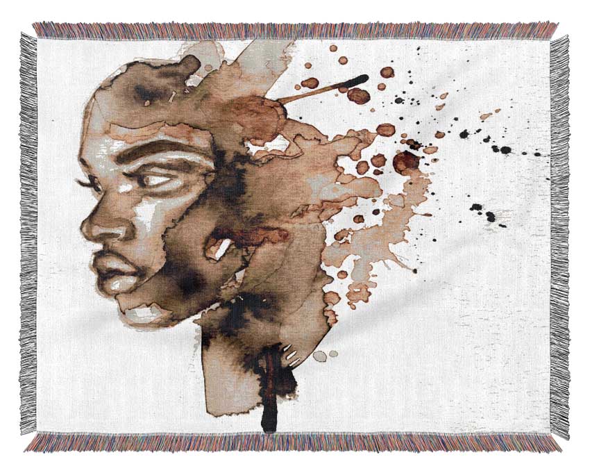 The Splatter Of Ink Portrait Woven Blanket