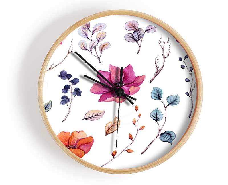 Selection Of Lovely Flowers Clock - Wallart-Direct UK