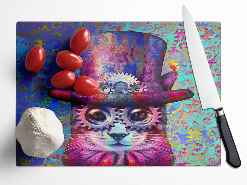 The Top Hat Cat Glass Chopping Board