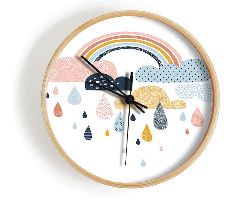 Multi Coloured Clouds And Rain Clock - Wallart-Direct UK