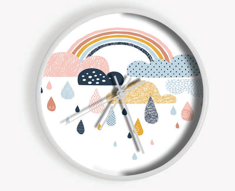 Multi Coloured Clouds And Rain Clock - Wallart-Direct UK