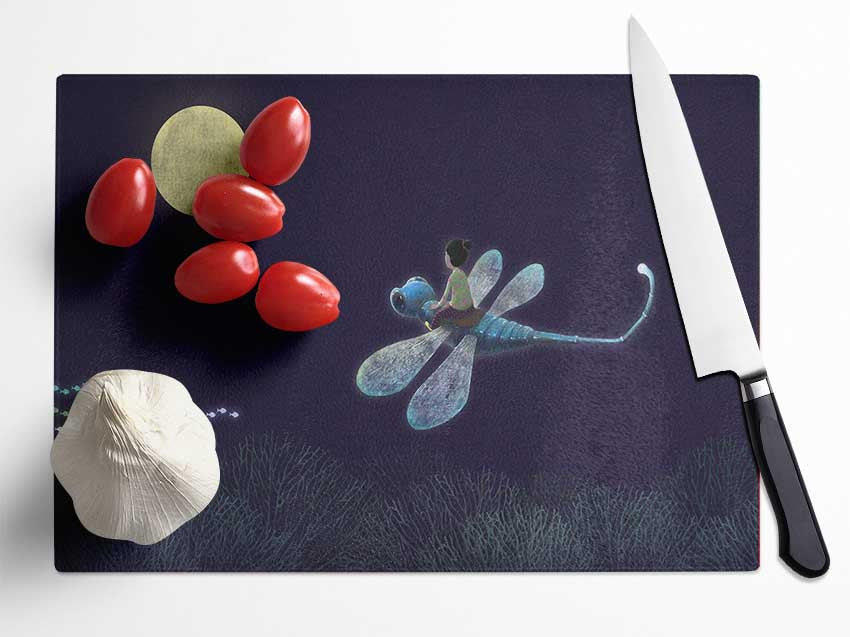 Riding On The Dragonfly Glass Chopping Board